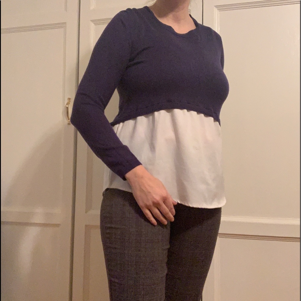 Navy blue and white sweater/blouse